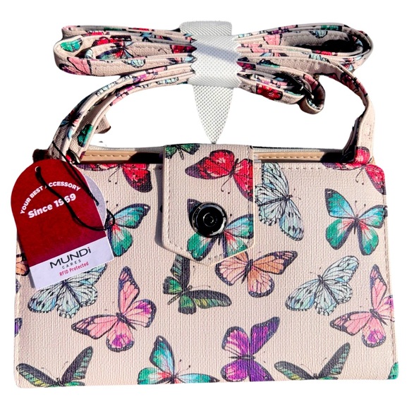 Mundi Crossbody Wallet Butterflies Summer Styling Accessories RIFD Protected - Picture 1 of 16